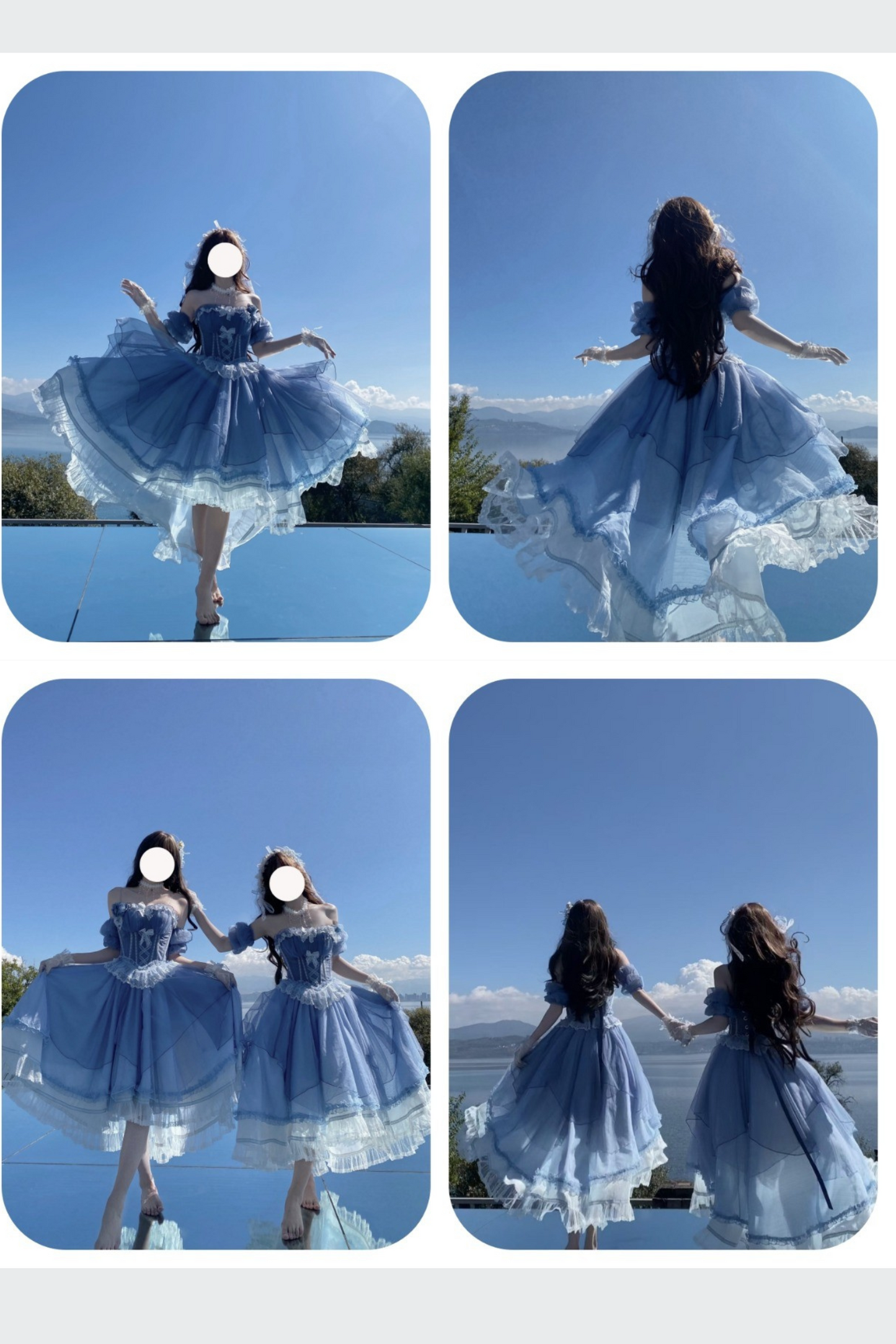 [Reservation Deadline: March 18] Gradient Blue Elegant Split Bustier Dress Setup + Accessories