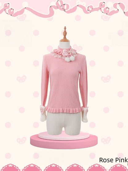 [Pre-order Deadline: October 25] 4 Colors Sweet Lolita Frill High-Neck Long-Sleeve Knit Top