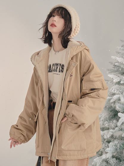 Hoodie Loose Boa Liner Cotton Jacket Coat