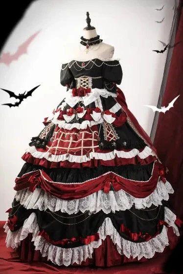 [Reservation product] Dark Pattern Gothic Gorgeous Elegant Dress [Short Long]