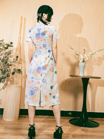 Colorful Retro Dot Medium Chinese Dress