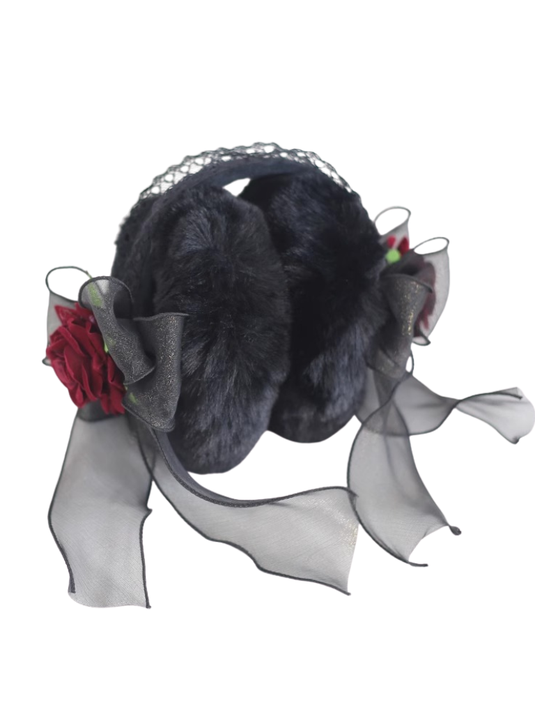 Dark Black Rose Ribbon Earmuffs Earmuffs