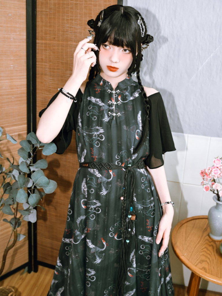 Retro Dark Long Chinese Dress