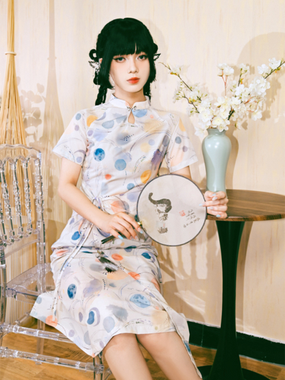 Colorful Retro Dot Medium Chinese Dress