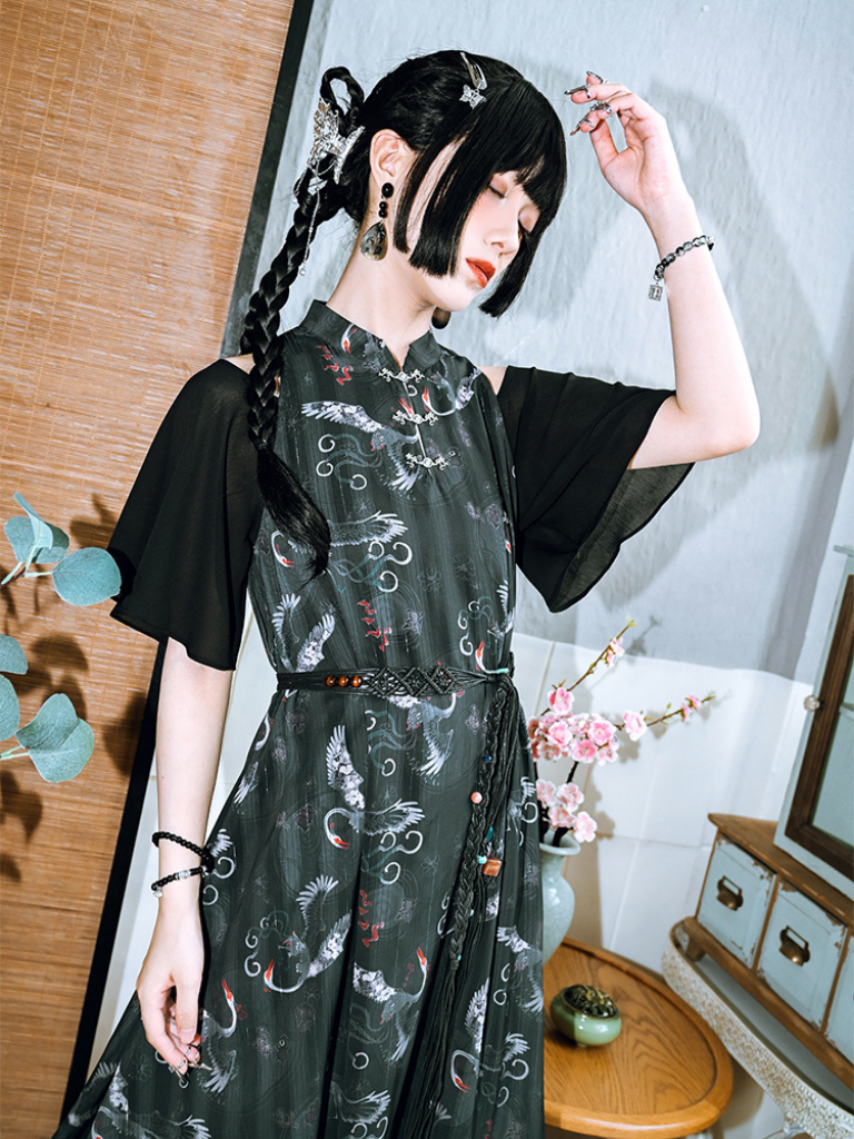 Retro Dark Long Chinese Dress