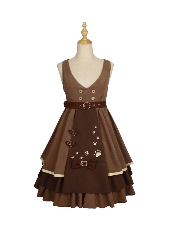 Cat detective skirt + ruffle blouse + belt + ear hat + shawl