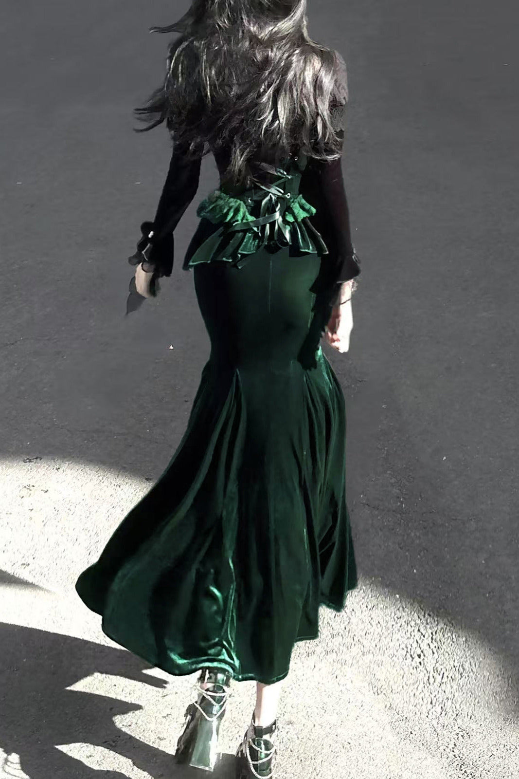 Dark Forest Lolita Elegant Fishtail Dress + Long Sleeve Short Cape