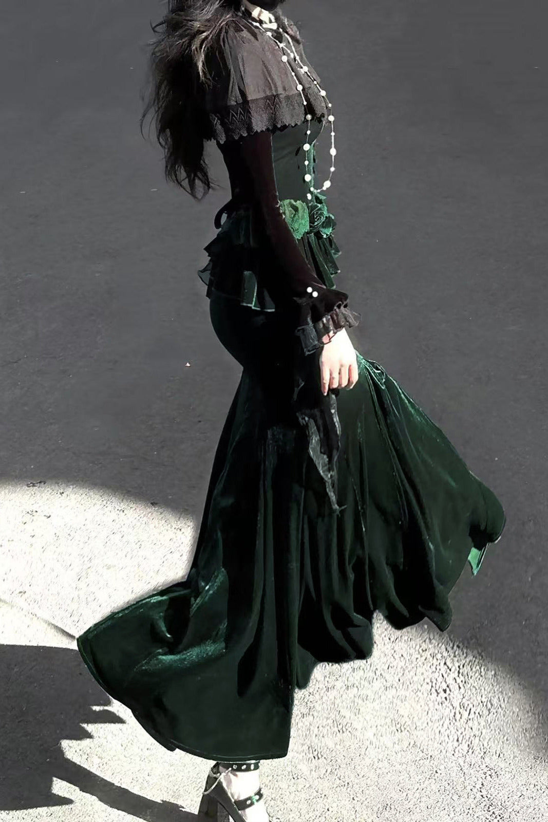 Dark Forest Lolita Elegant Fishtail Dress + Long Sleeve Short Cape