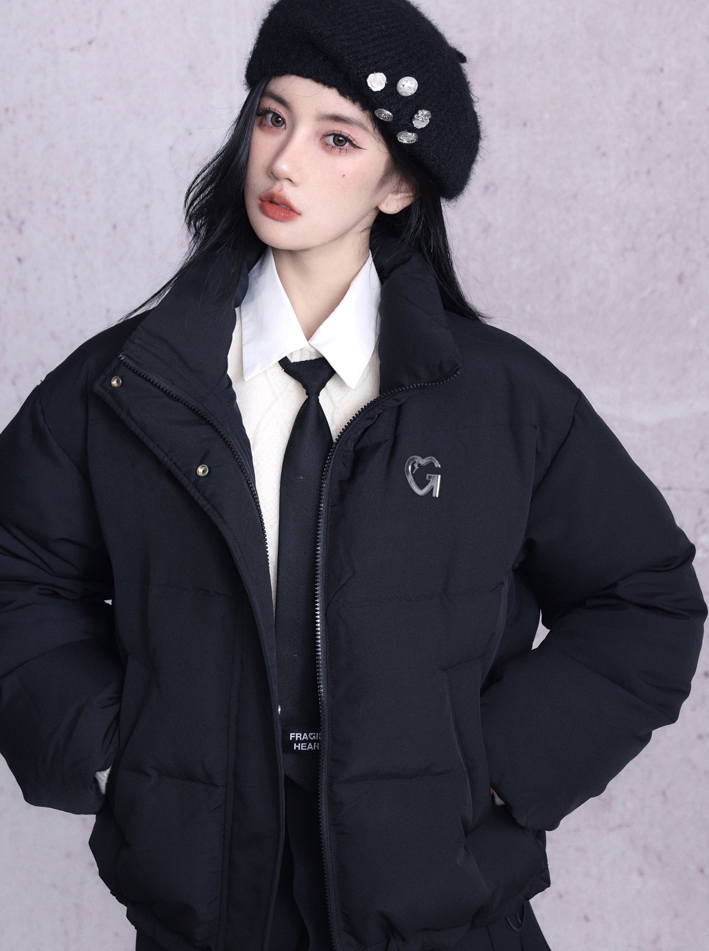 French Logo High Neck Down Jacket