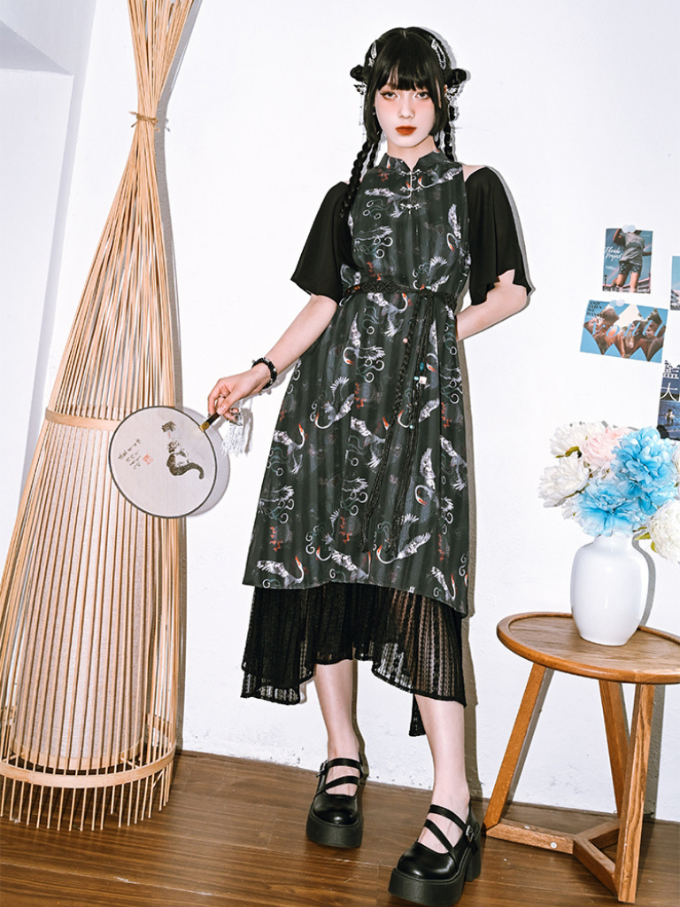 Retro Dark Long Chinese Dress