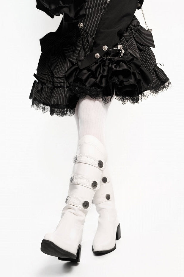 【9月7日予約締切】Black/White/Gray Gothic Lolita Prince Square Toe Retro Boots