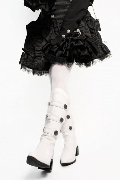 【9月7日予約締切】Black/White/Gray Gothic Lolita Prince Square Toe Retro Boots