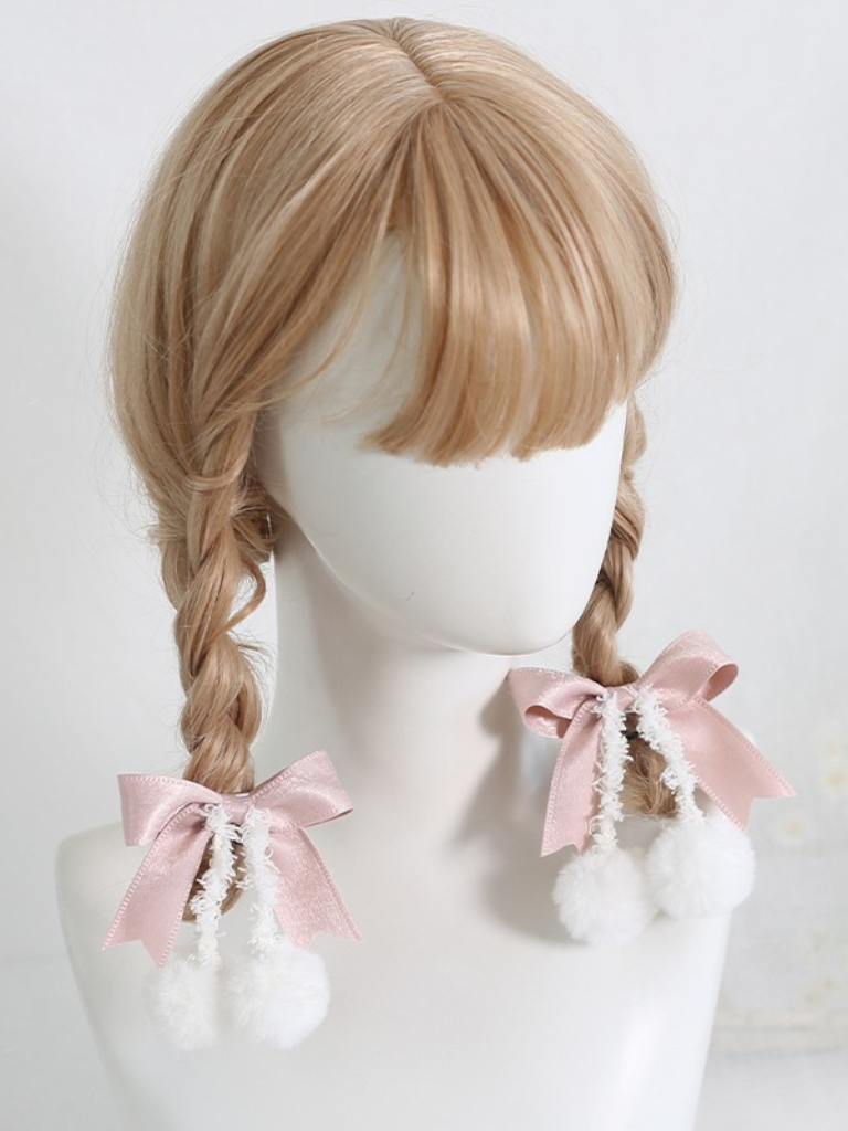 Sweet Ribbon Hairpin Double Pom Pom Hair Elastic