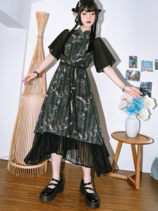 Retro Dark Long Chinese Dress