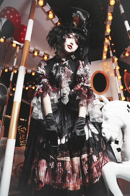 【12月10日予約締切】Bloodstainedプリントフリルスタンドカラー姫袖シャツ