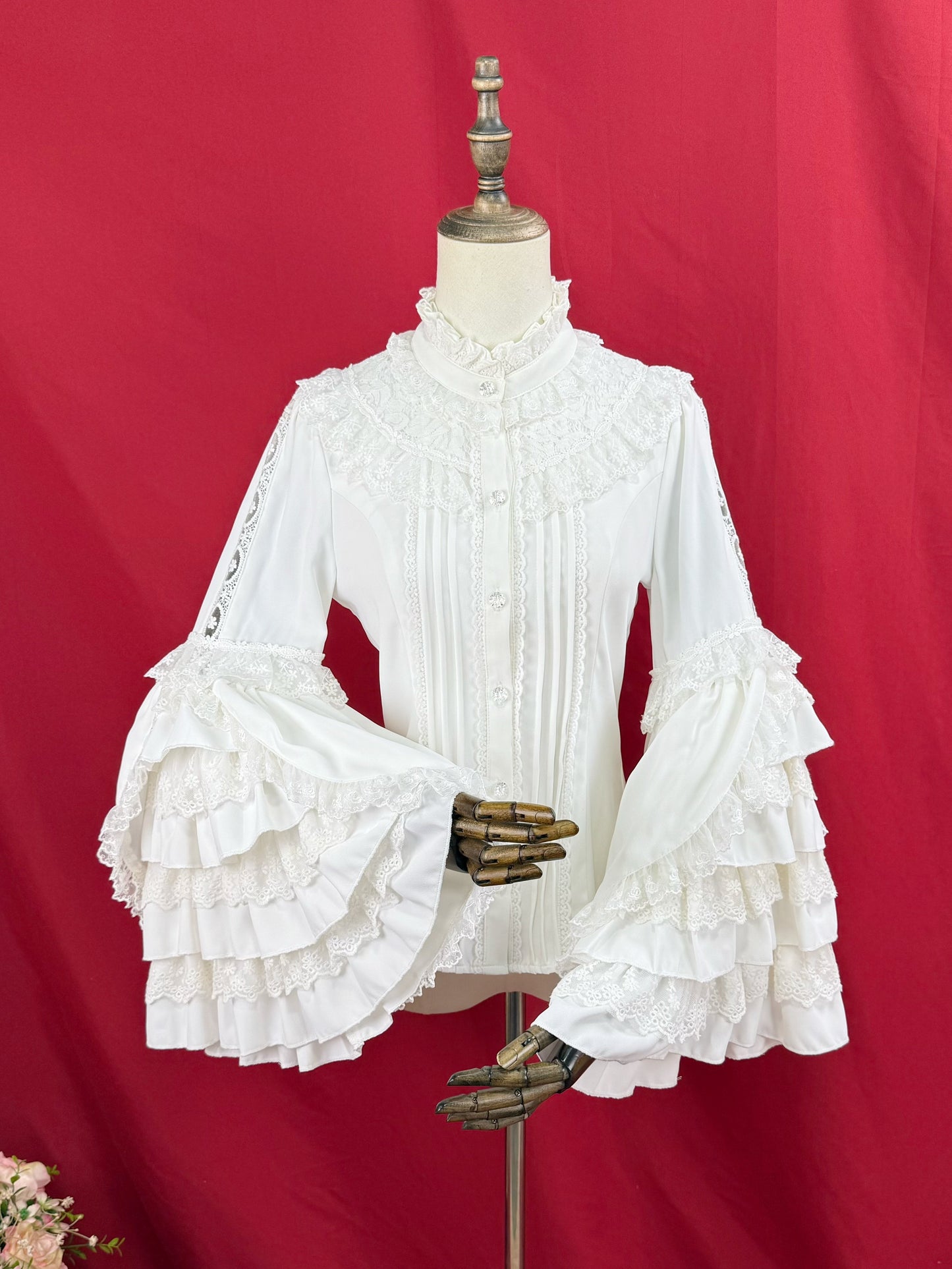 [Reservations] Frilled Stand Collar Lace Princess Sleeve Vintage Classic Ribbon Blouse