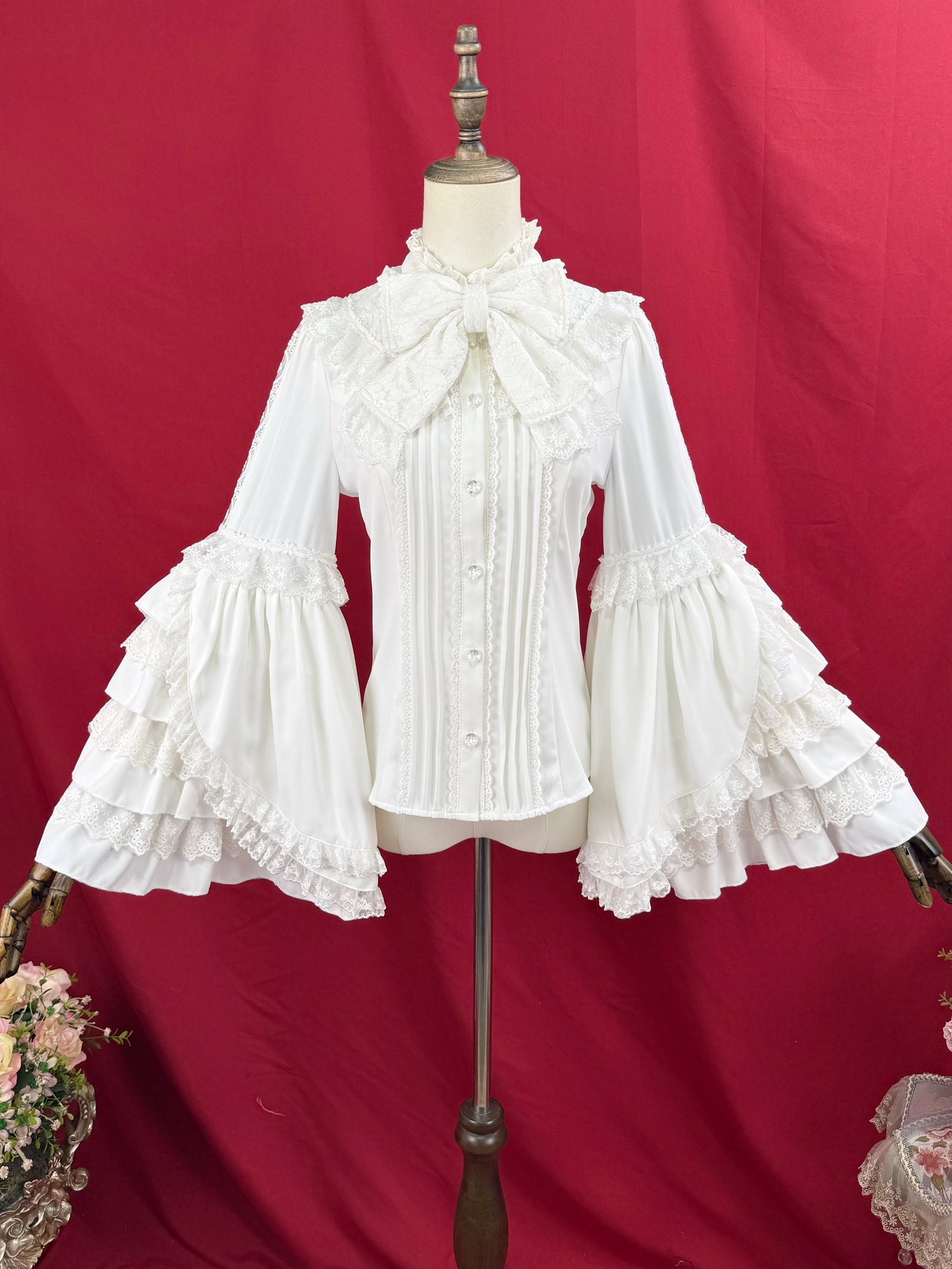 [Reservations] Frilled Stand Collar Lace Princess Sleeve Vintage Classic Ribbon Blouse