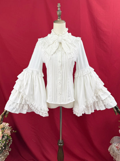 [Reservations] Frilled Stand Collar Lace Princess Sleeve Vintage Classic Ribbon Blouse