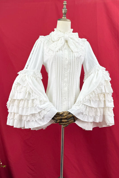 [Reservations] Frilled Stand Collar Lace Princess Sleeve Vintage Classic Ribbon Blouse