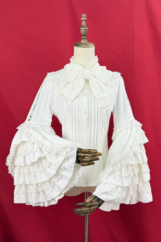 [Reservations] Frilled Stand Collar Lace Princess Sleeve Vintage Classic Ribbon Blouse