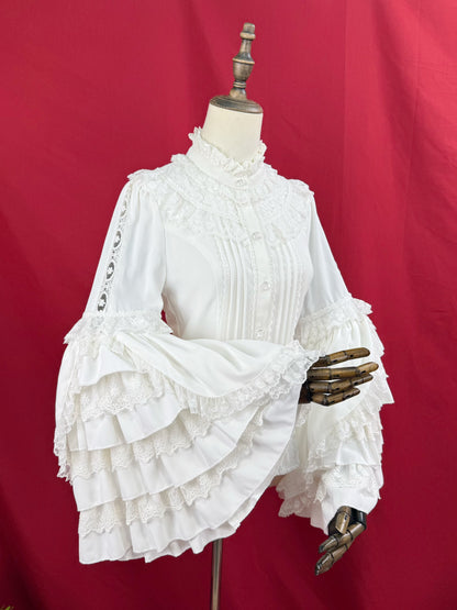 [Reservations] Frilled Stand Collar Lace Princess Sleeve Vintage Classic Ribbon Blouse