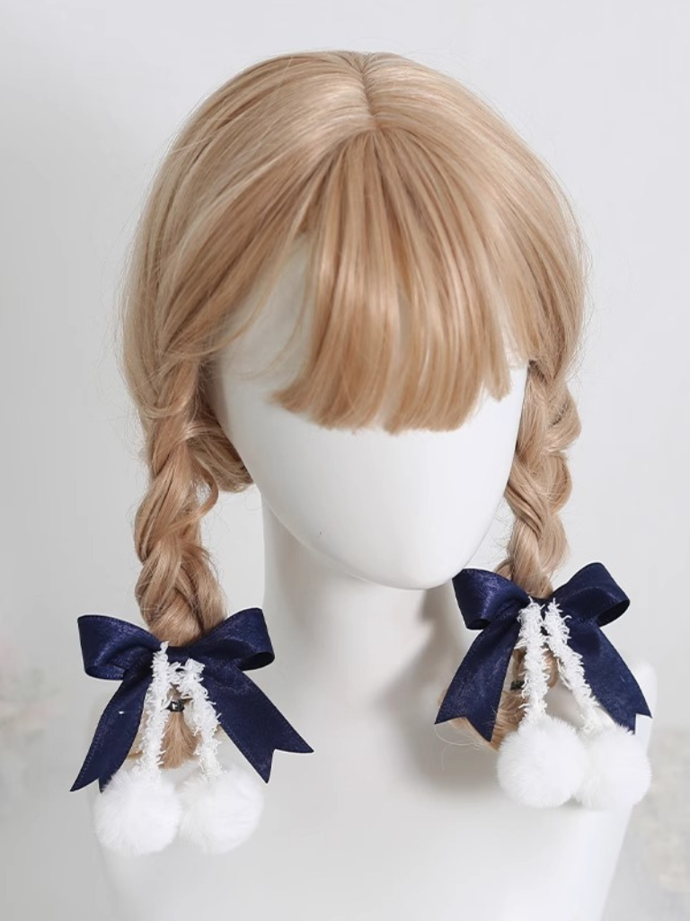 Sweet Ribbon Hairpin Double Pom Pom Hair Elastic