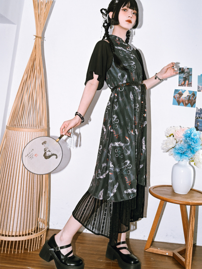 Retro Dark Long Chinese Dress