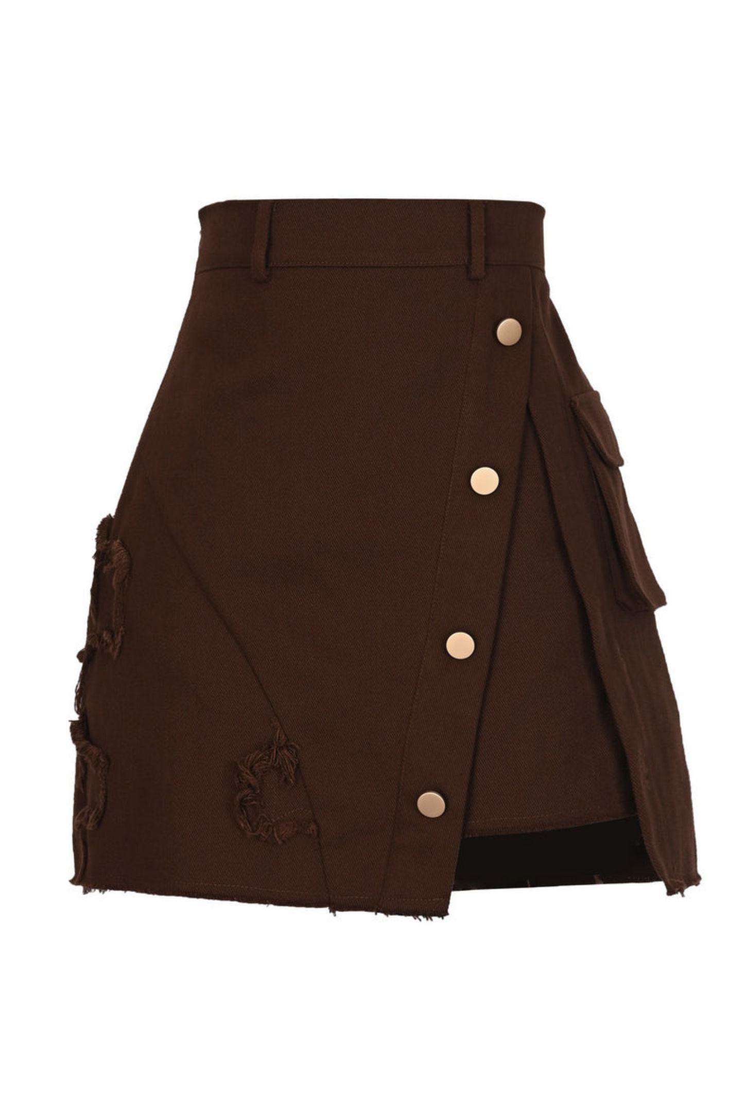 Brown Retro High Waist Skirt + Dark Brown T-Shirt + Blue Coat