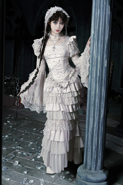 ゴシックロリータスカート+コルセット+ベール+ネックレス+ウエストチェーン