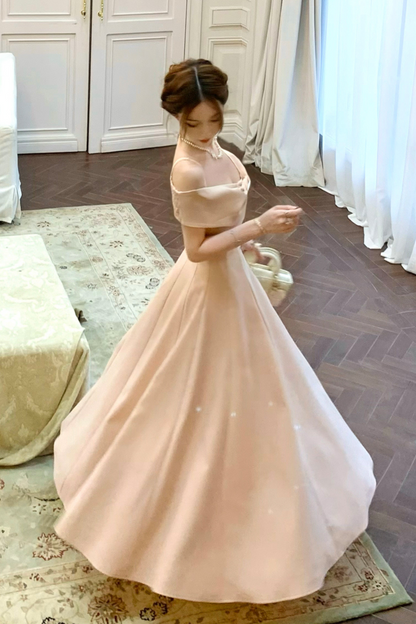 オフショルダーリボンショートフレアドレス＋ロングフレアドレス