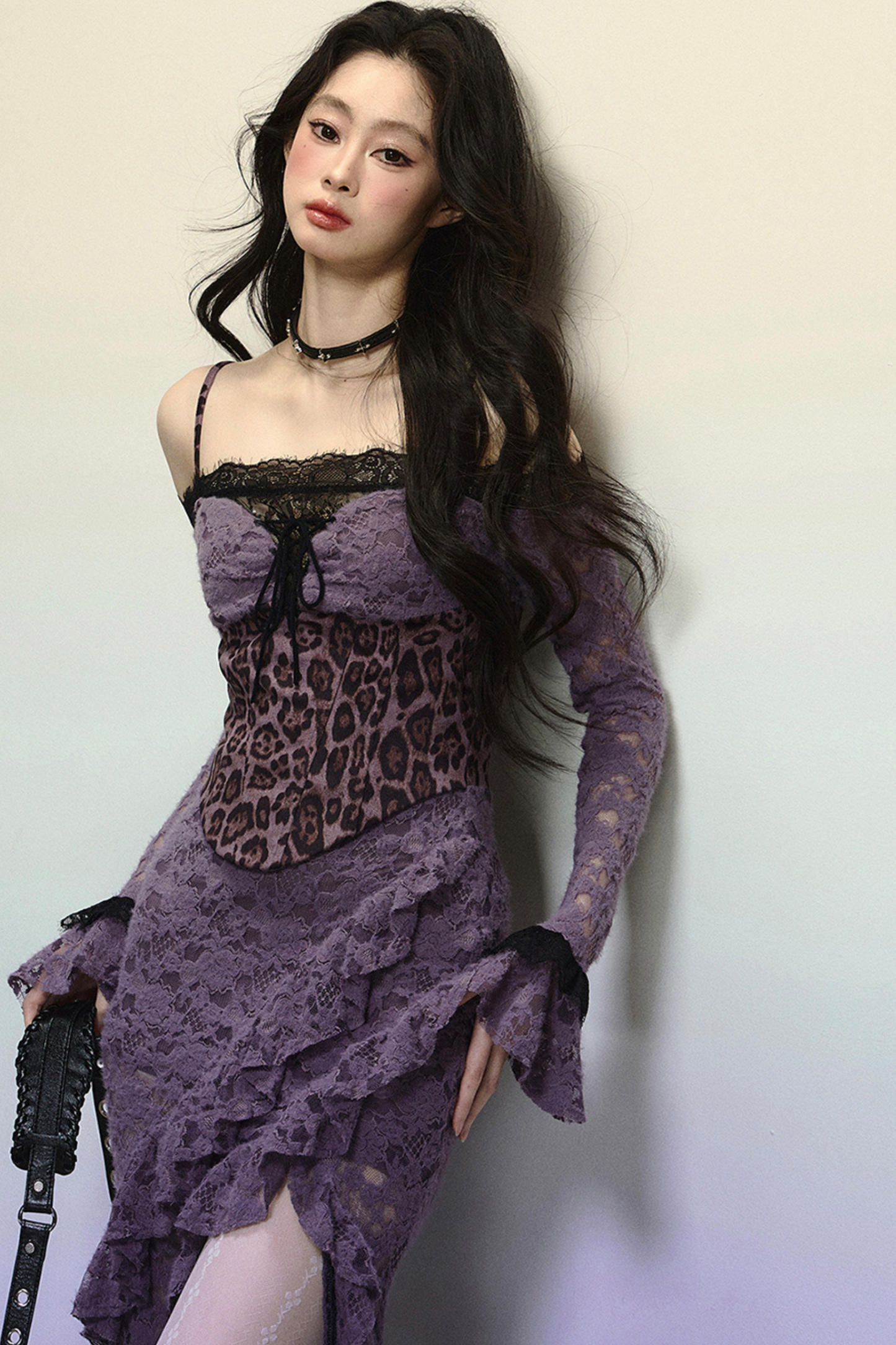 [Reservations] Oriental Purple Kite One-Shoulder High-End Lace Dress