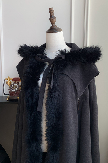 ダークゴシックフリースフードマント