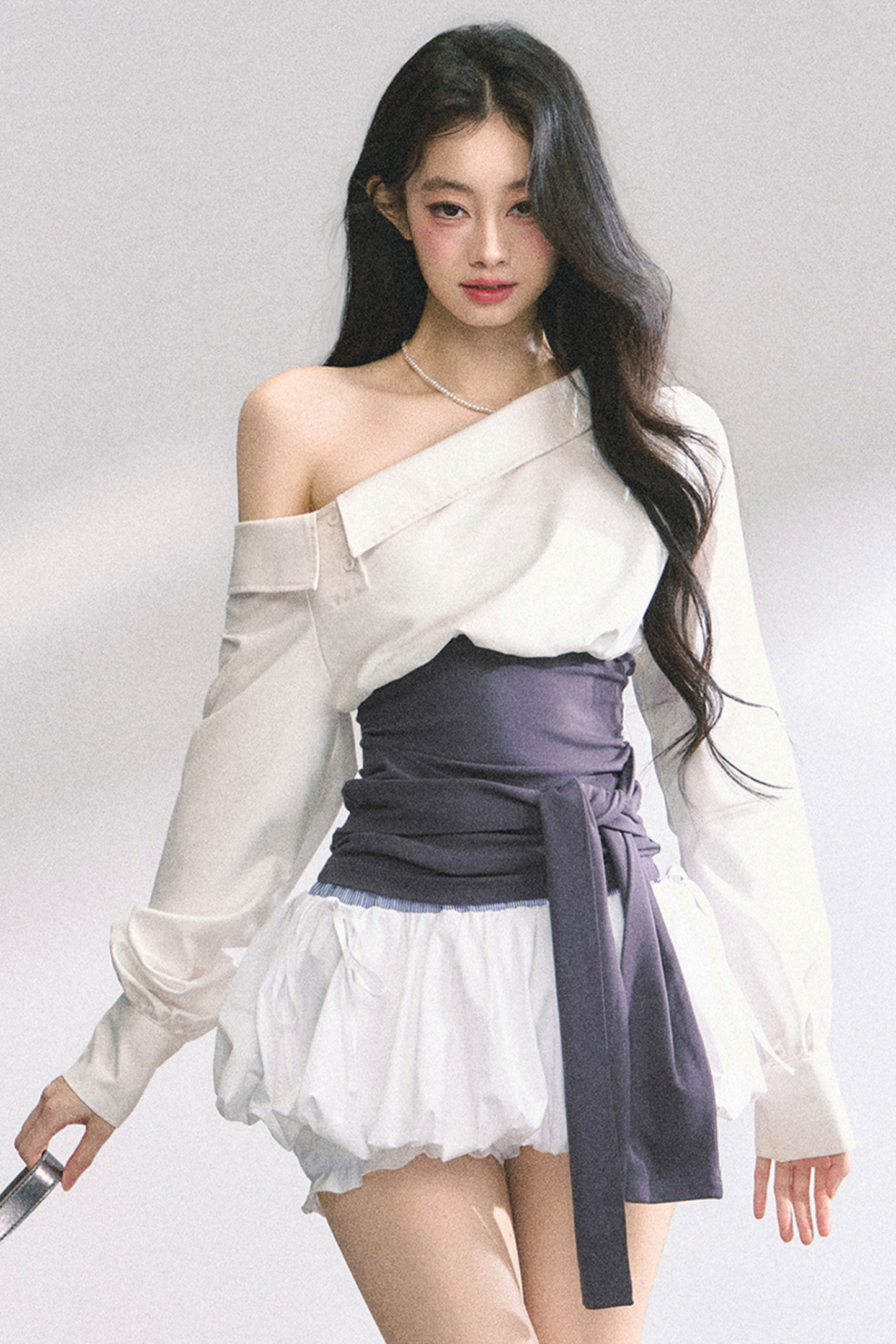 ウエストバンド付きワンショルダーシャツ