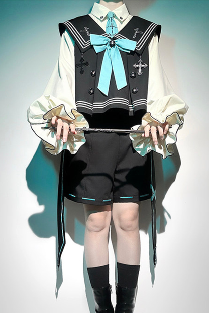 Cyber-Prince-Weste + Hemd + Kurze Hose + Krawatte