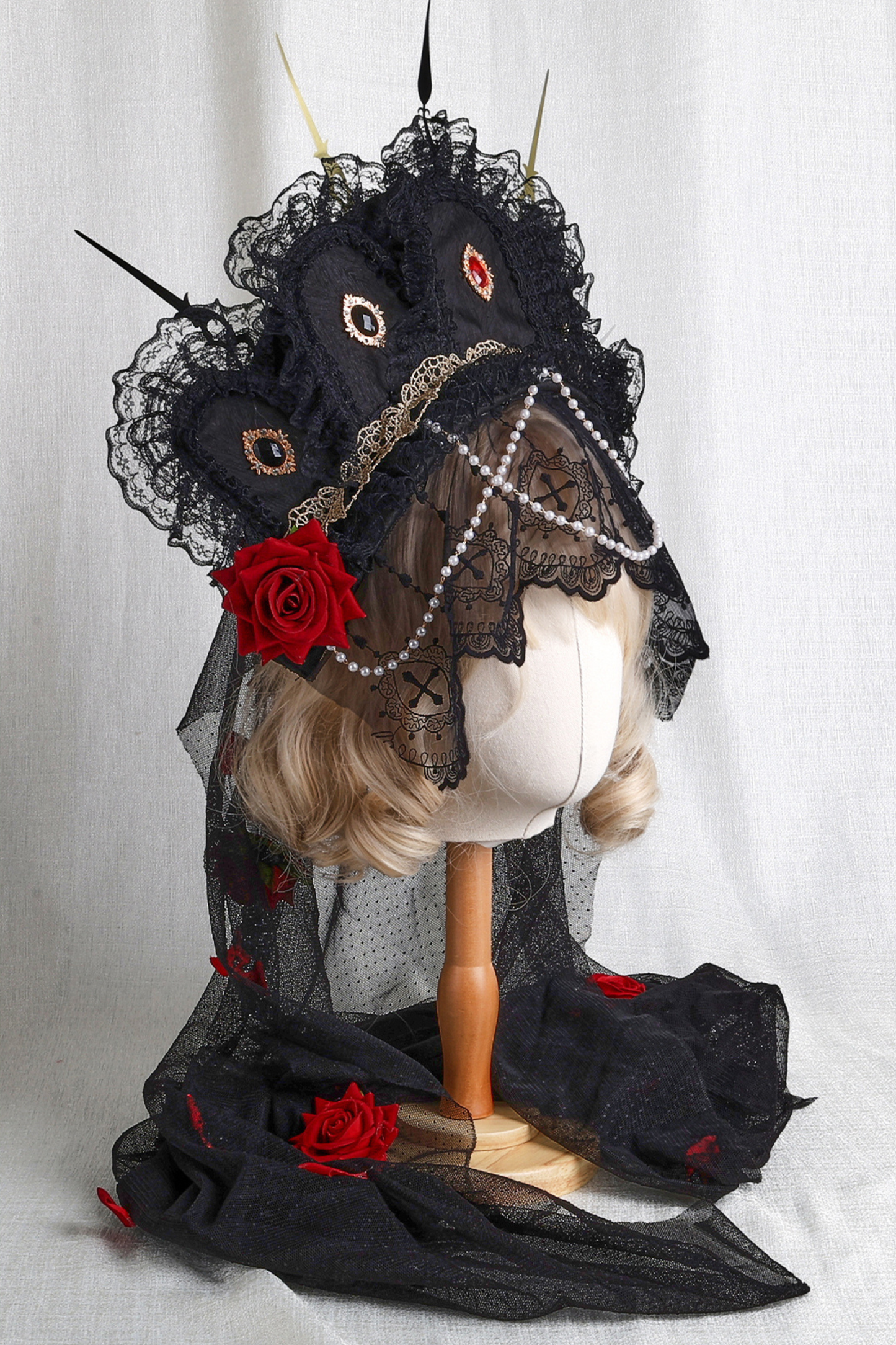 Gothic Rose Feather Hat + Bonnet + Hairband + Feather Clip