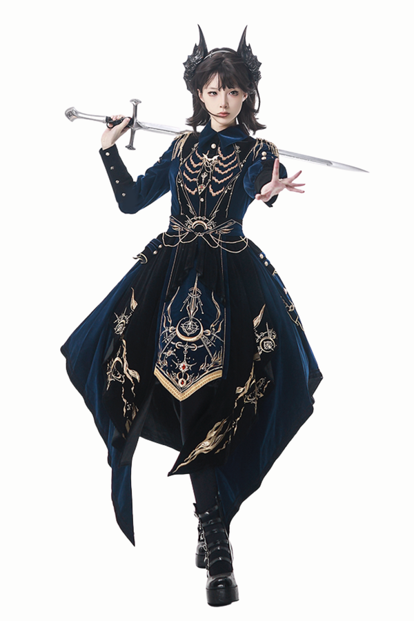 [Deadline for pre-order on November 16th] Holy army blue black embroidered military cape dress complete set + dress set