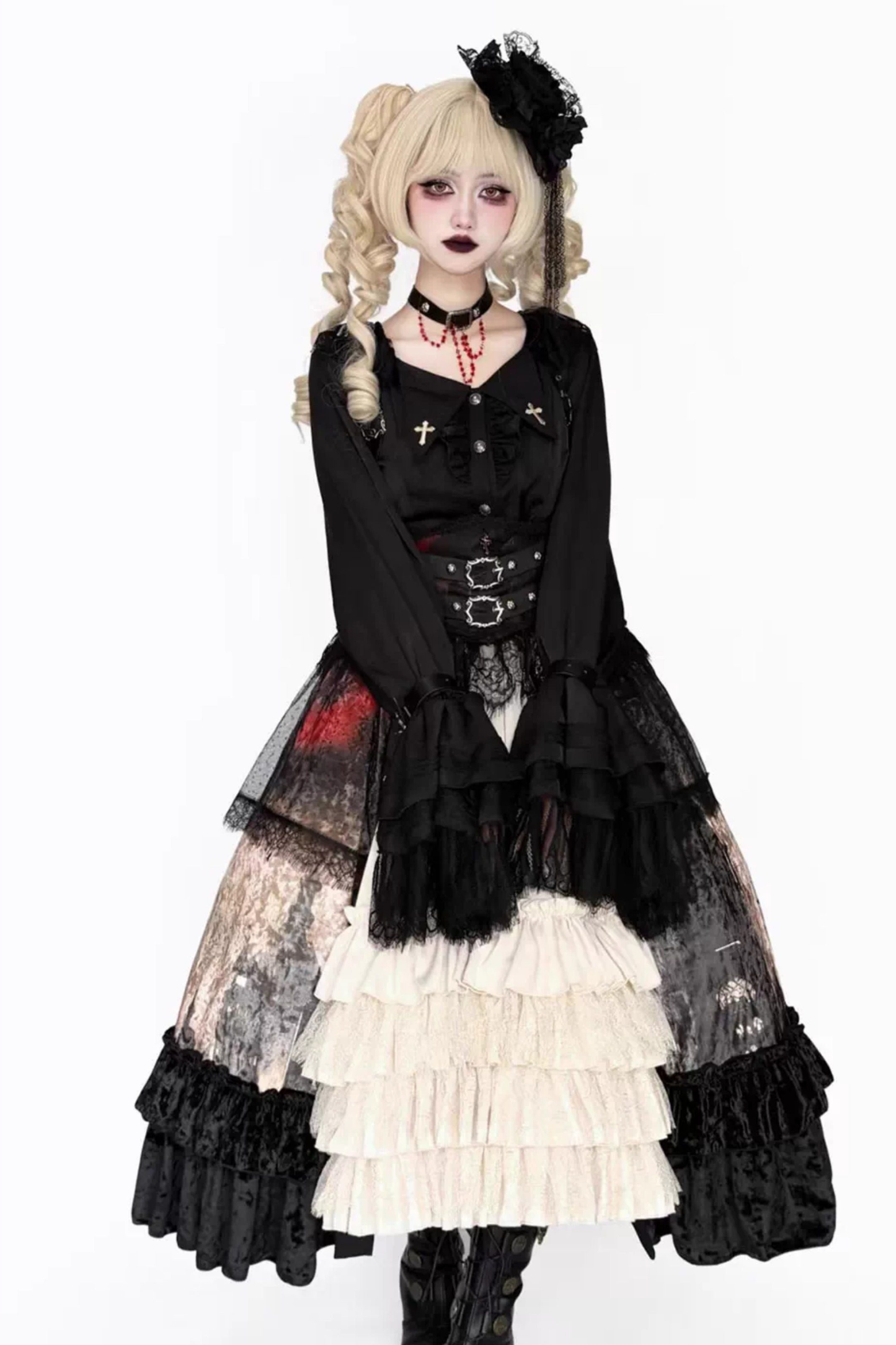 ゴシックロリータダークジャンパースカート+シャツ