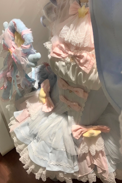 魔法妖精スパークリングウォーターロリータトップス+スカート+ヘアクリップ+テール+魔法ステッチ