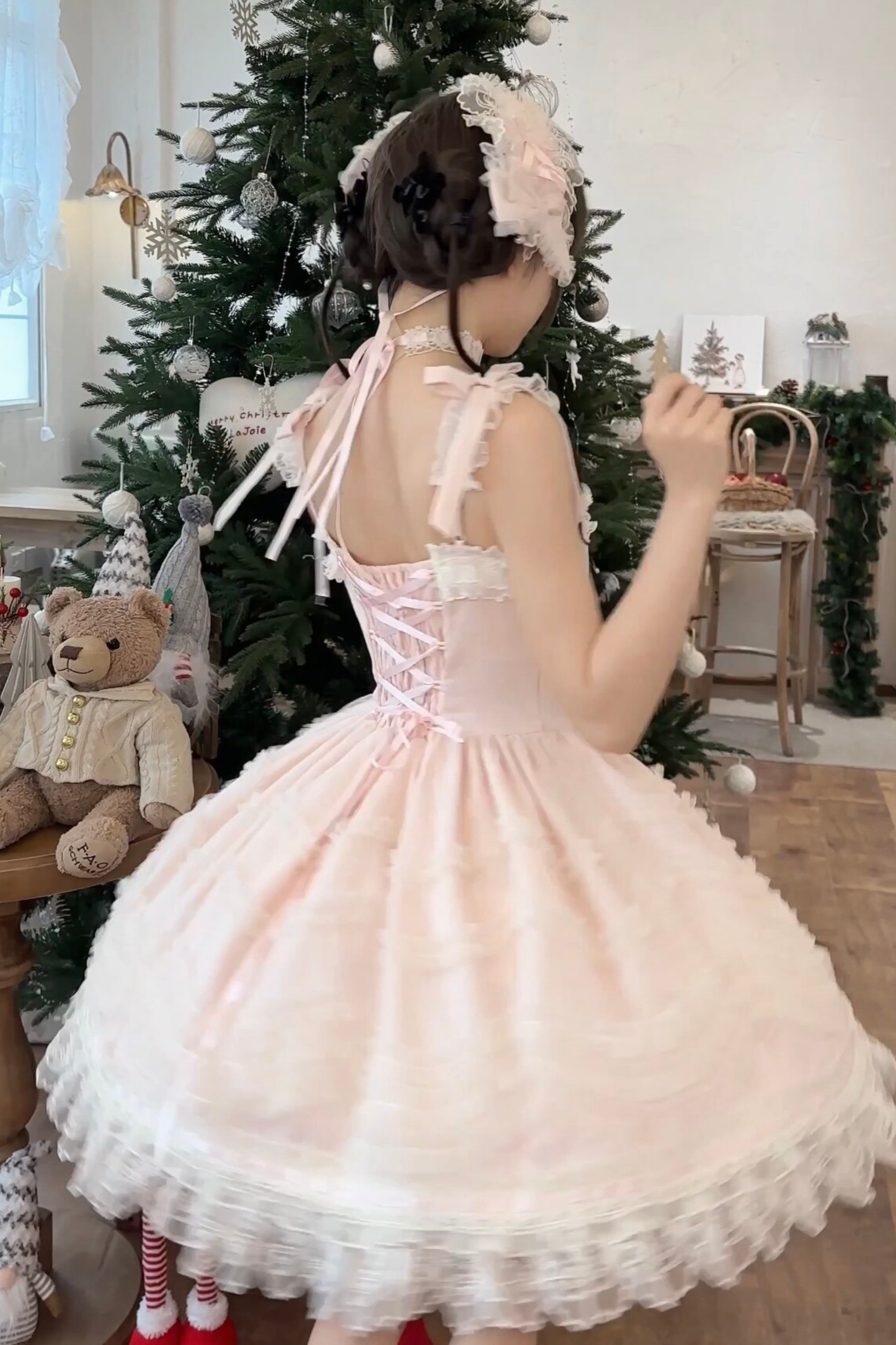 甜美珍妮蘿莉塔吊帶裙+項鍊+帽子+髮帶