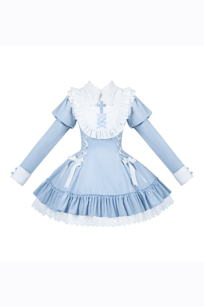 Lace-up ribbon Lolita dress + brooch + hair clip