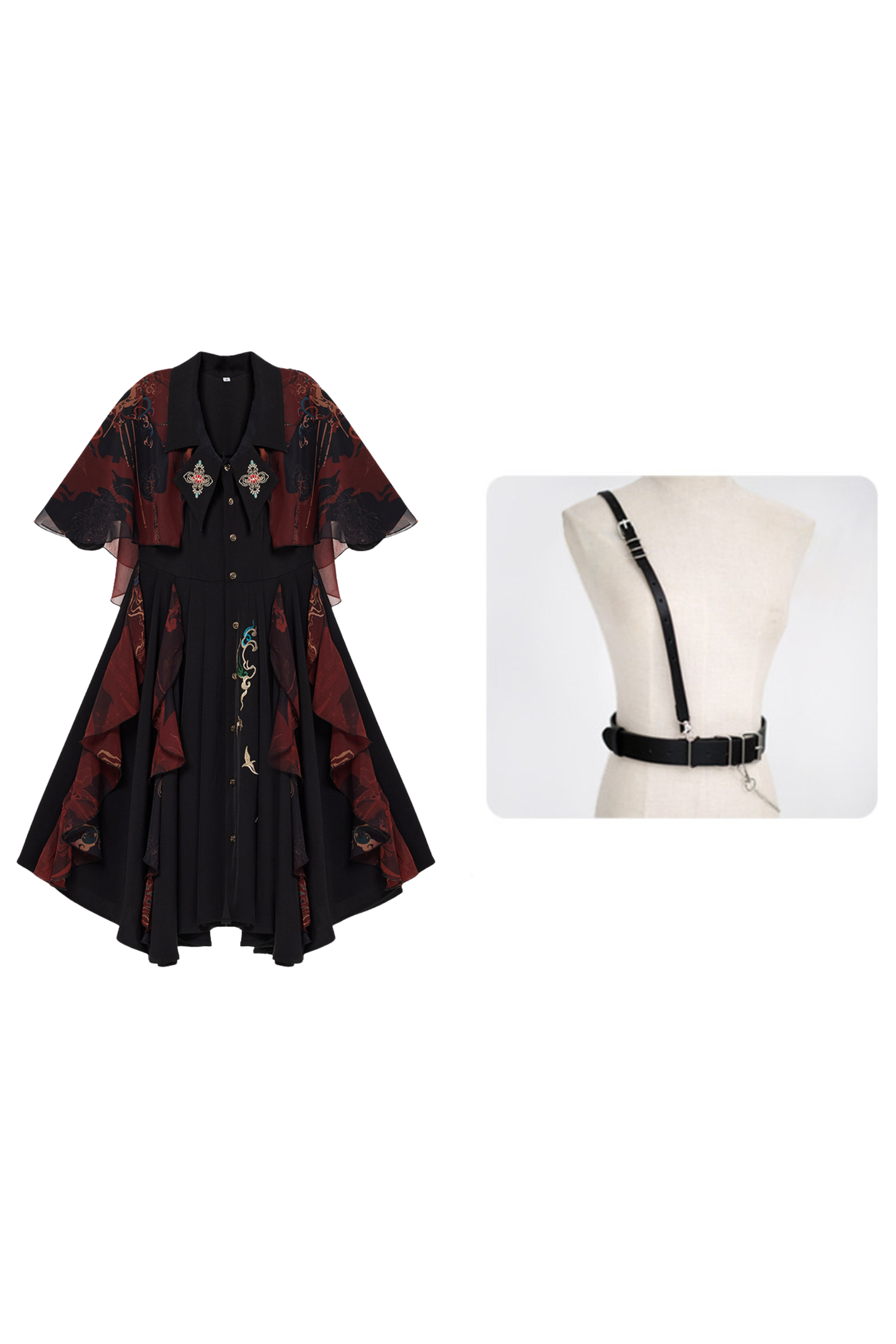 チャイナエンブロイダリードレス+ベルト+ガードル