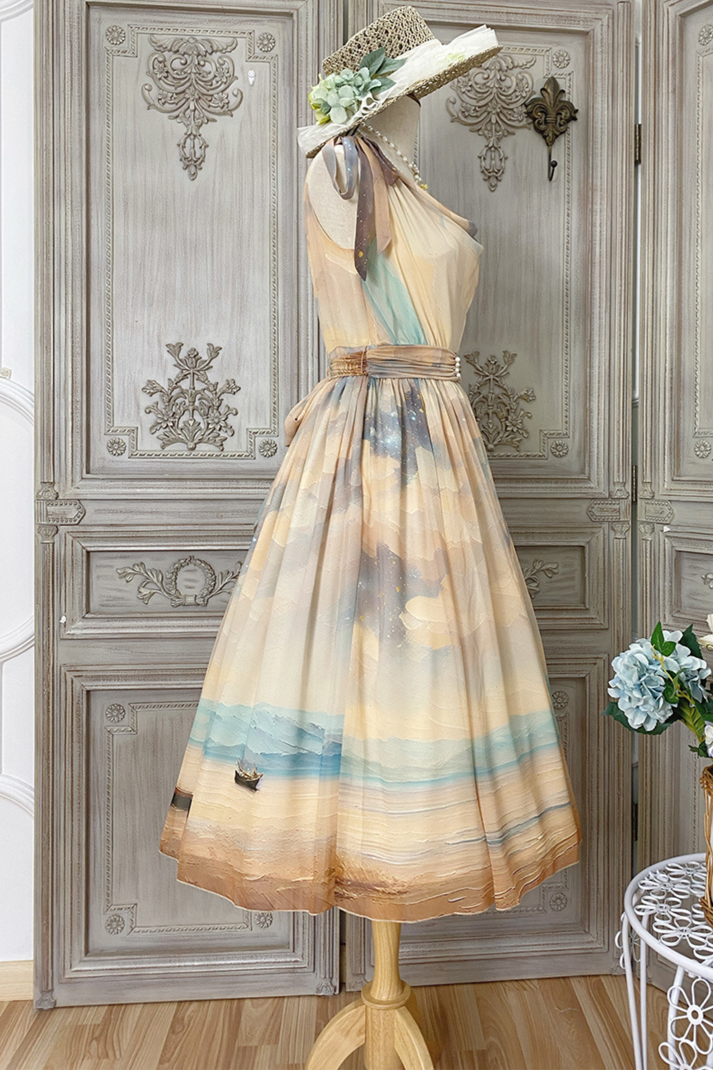 マーブルリゾートシフォンプリントドレス