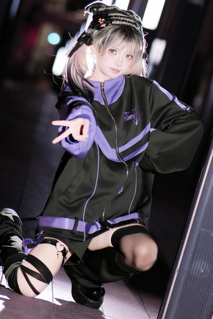 サイバーサブカルジャージジャケット+ショートパンツ+レッグカバー