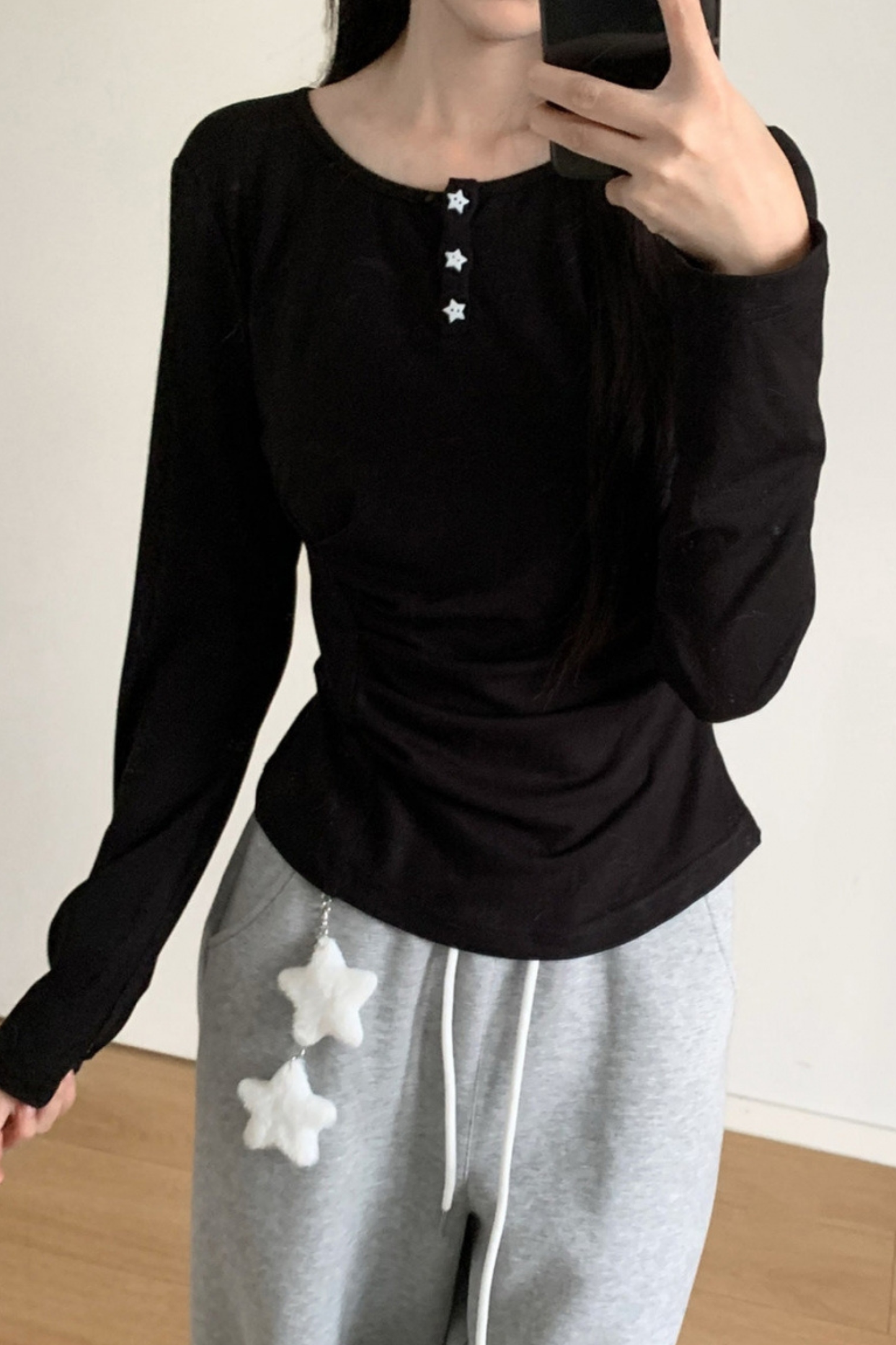 マルチカラーボタンリボントップス