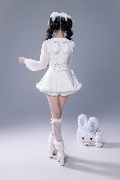 Fluffy cute cape + top + pants + brooch