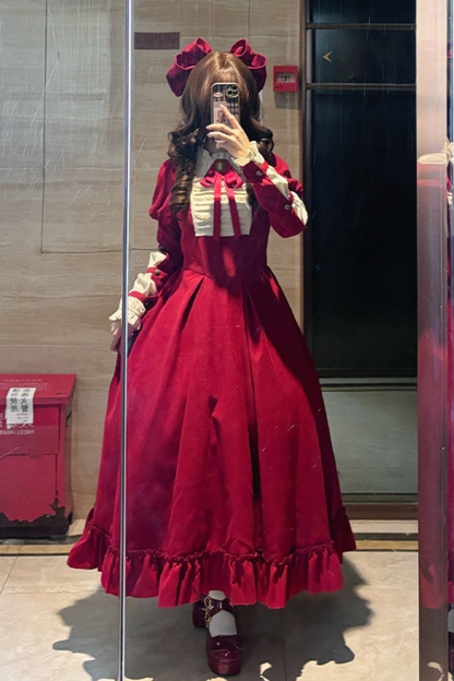 レースラッフルロリータドレス+リボン