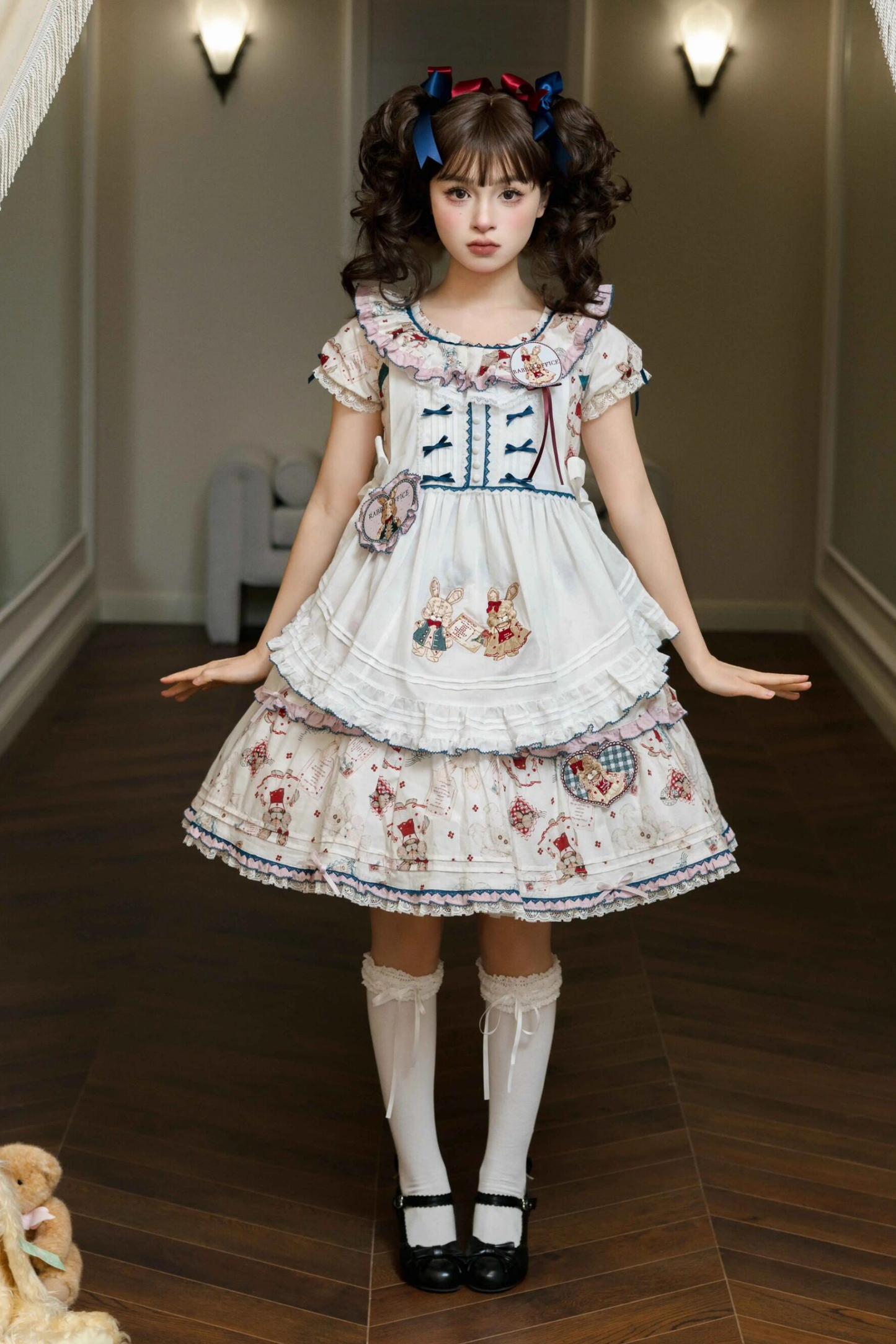 Retro Bear Puff Sleeve Dress + Sleeveless Dress