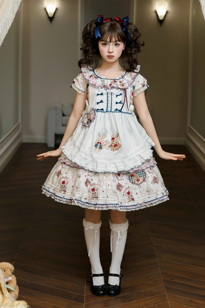 Retro Bear Puff Sleeve Dress + Sleeveless Dress