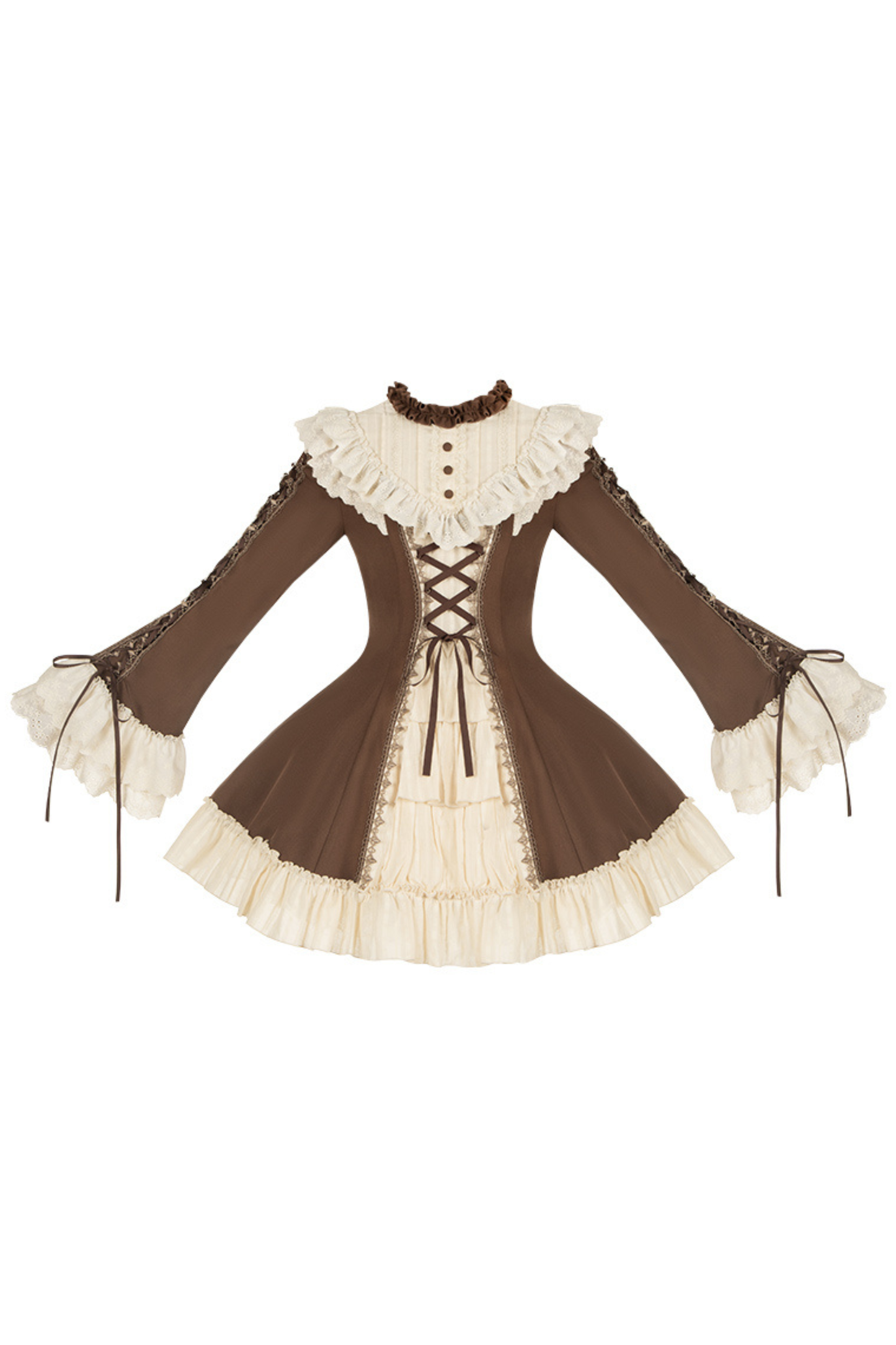 レーススタンドカラーフレアスリーブツインドールロリータドレス+カラー+ハット