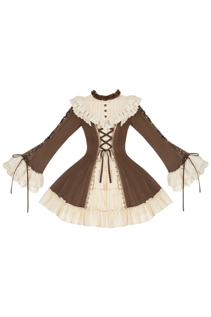 レーススタンドカラーフレアスリーブツインドールロリータドレス+カラー+ハット